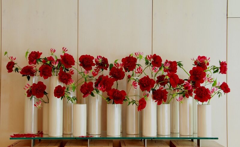 Red Flowers in Vases