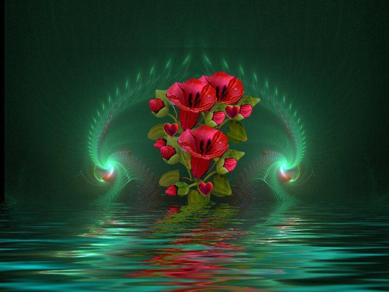 Red Flowers in Water — Green