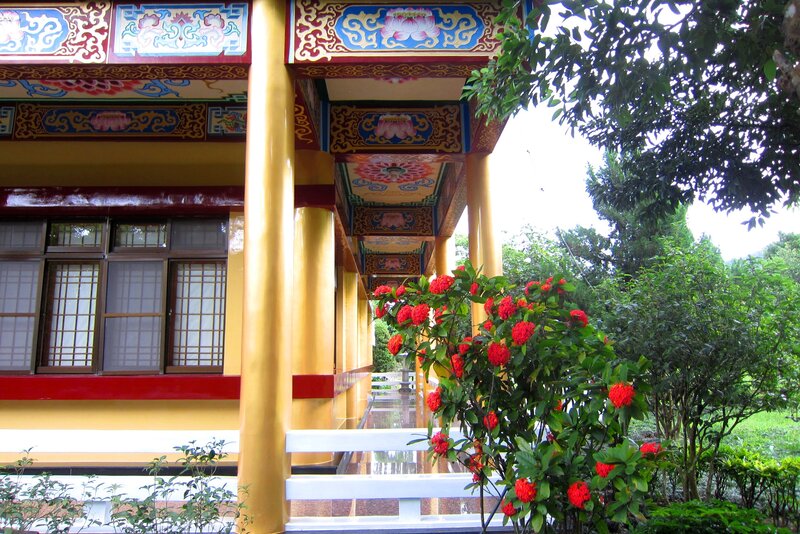 Red Flowers Near Temple