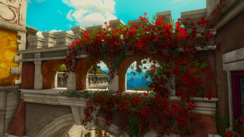 Red Flowers on Balcony — Serene