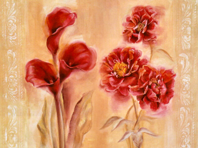 Red Flowers on Beige Background