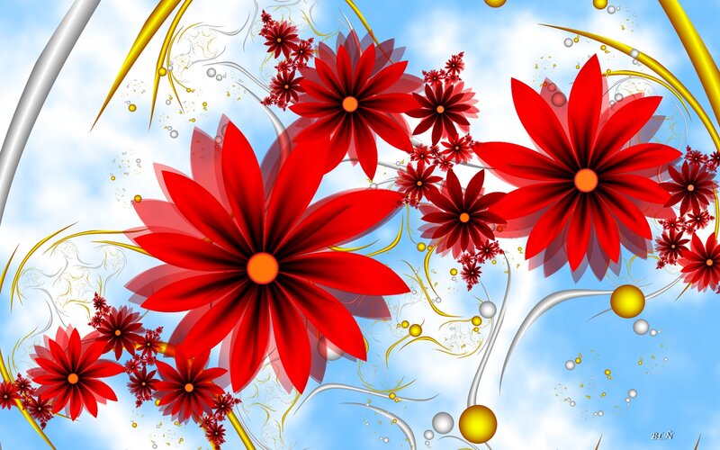 Red Flowers on Blue Sky