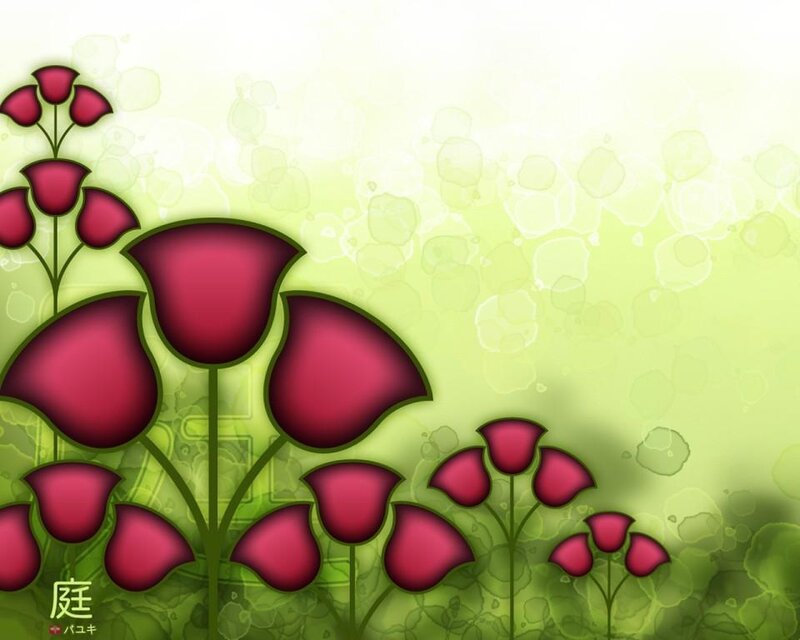 Red flowers on green background