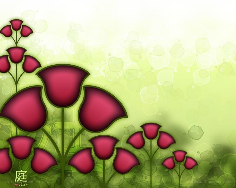 Red flowers on green background