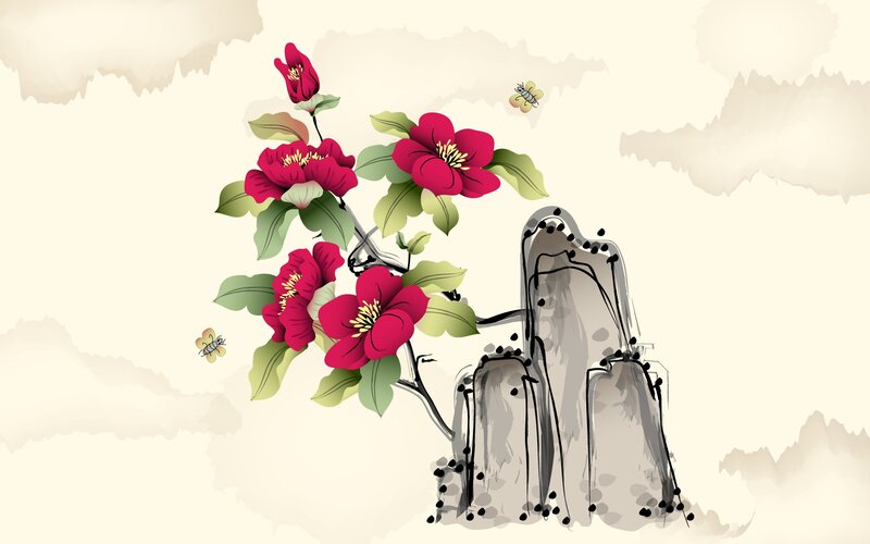 Red Flowers on Rock