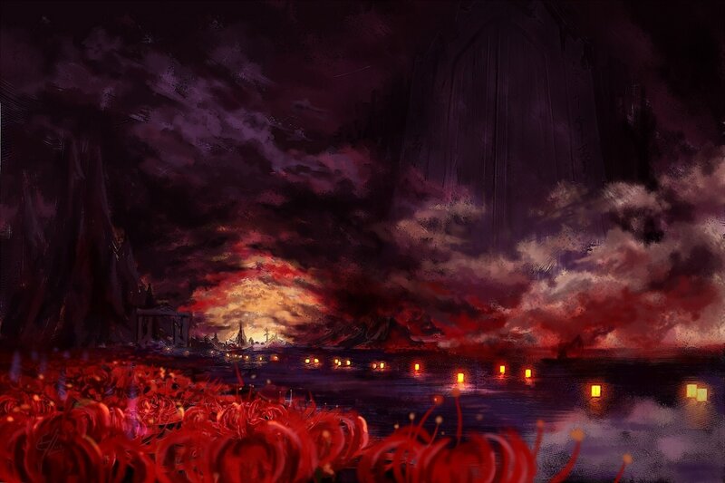 Red Flowers on Water — Dramatic