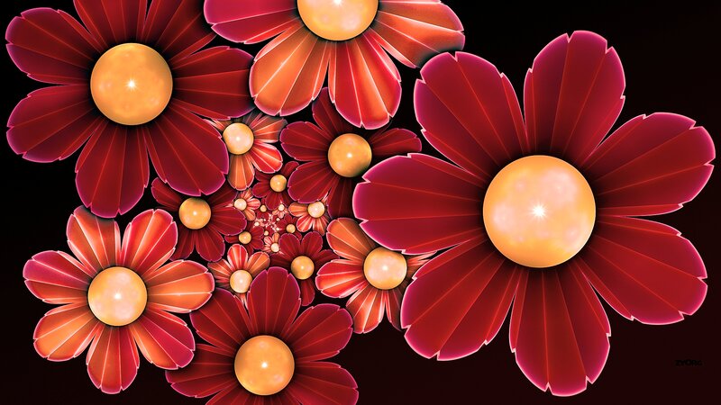 Red Flowers with Golden Centers