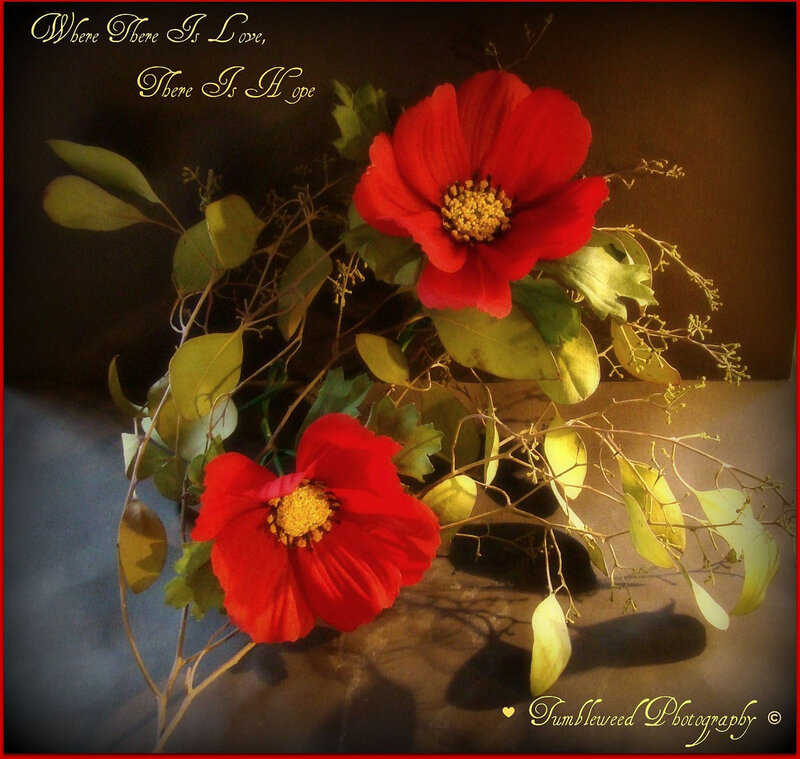 Red Flowers with Green Leaves — Dramatic