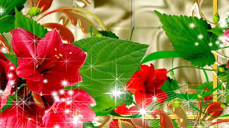 Red Flowers with Green Leaves — Festive