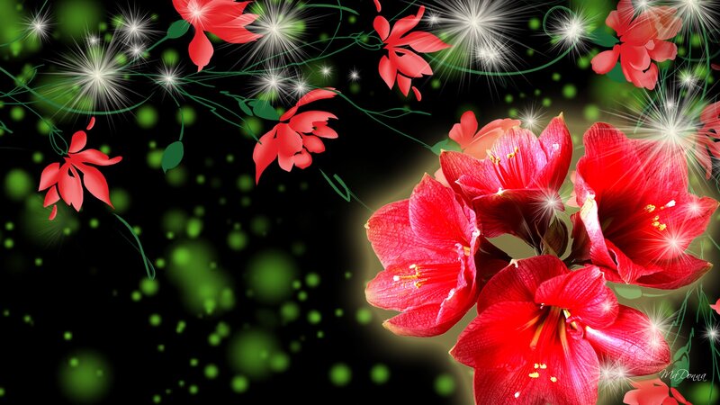 Red Flowers with Green Vines