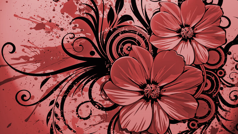 Red Flowers with Swirls — Dramatic