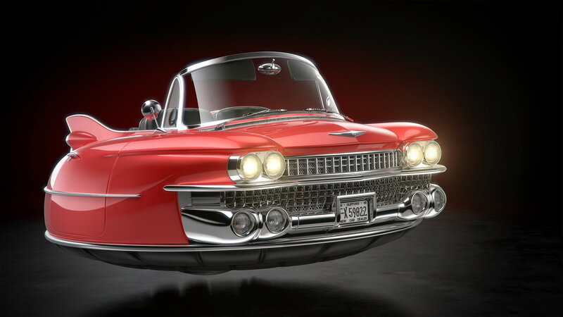 Red Flying Car — Dramatic