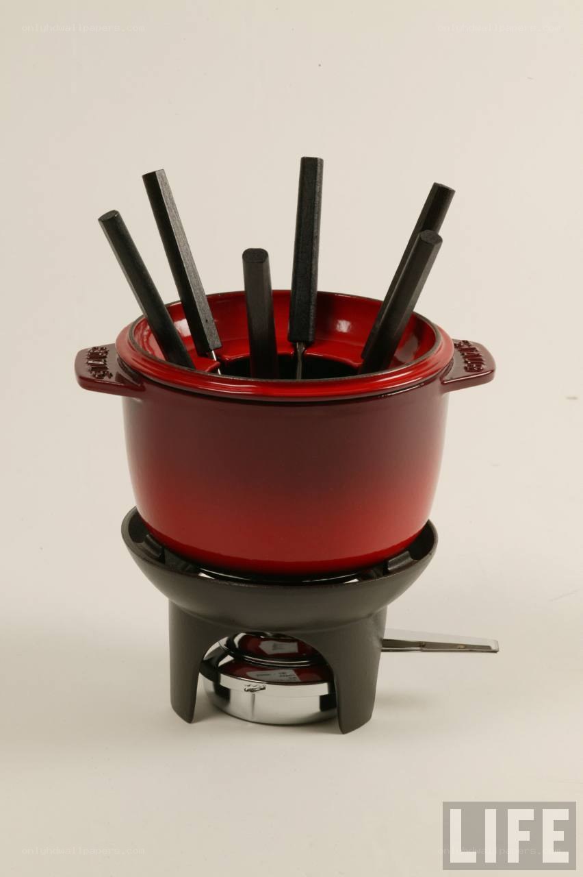 Red fondue set with skewers