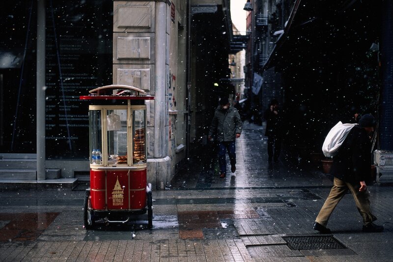Red Food Cart in Snow