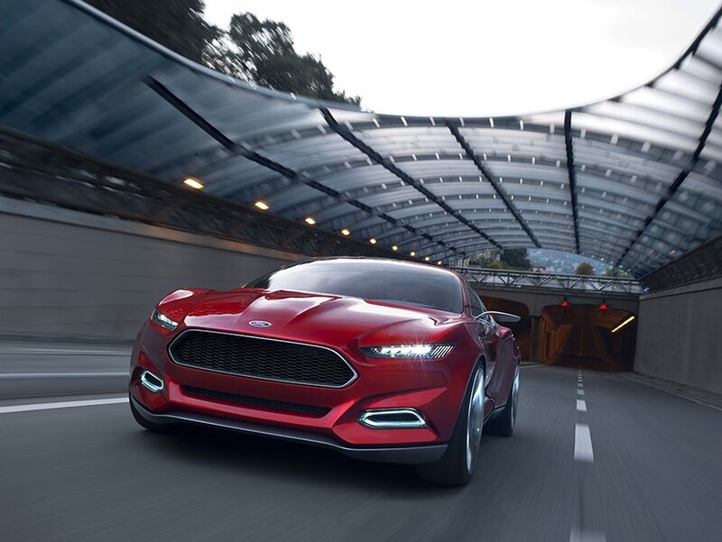Red Ford concept car in tunnel