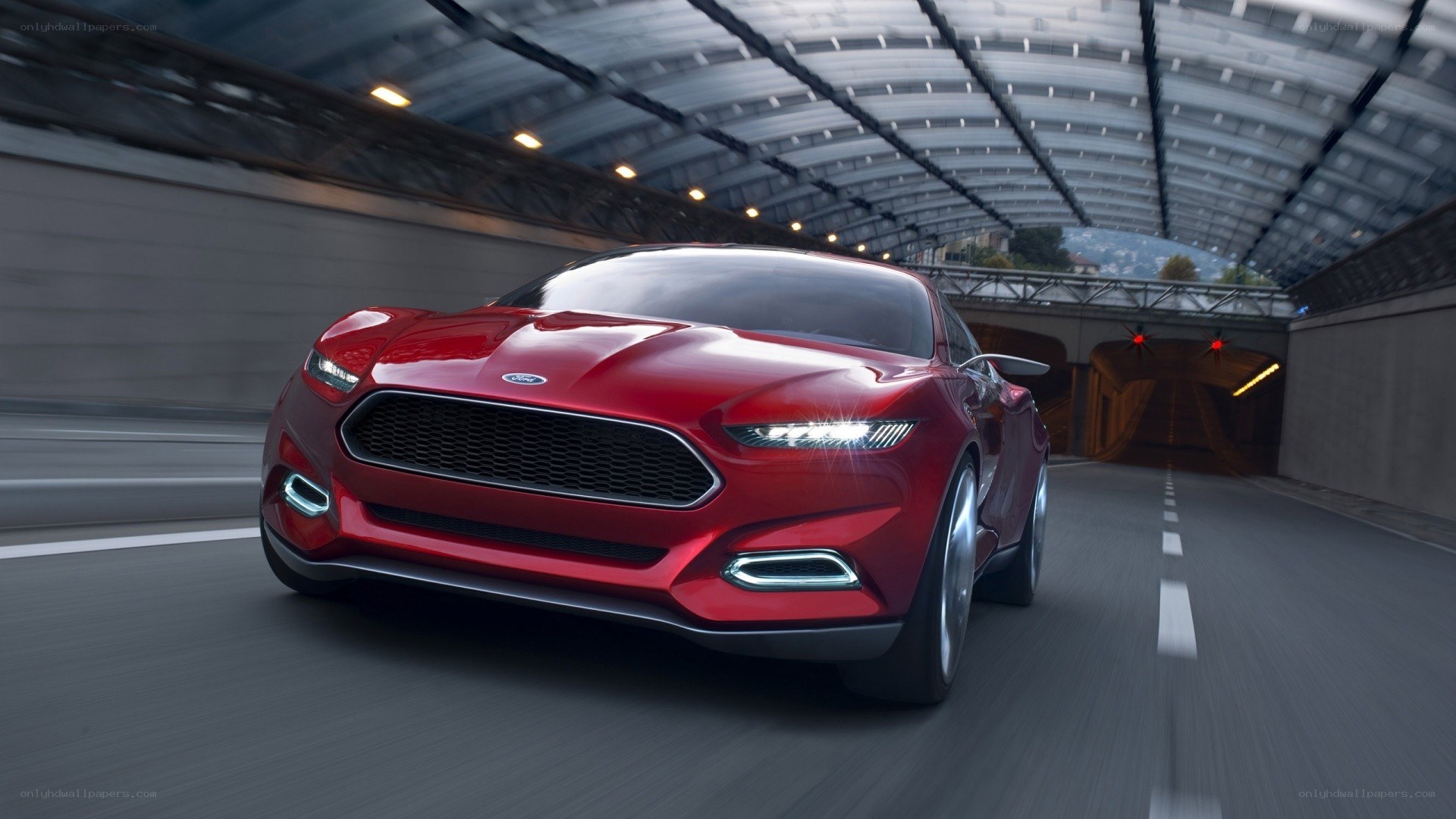 Red Ford concept car in tunnel
