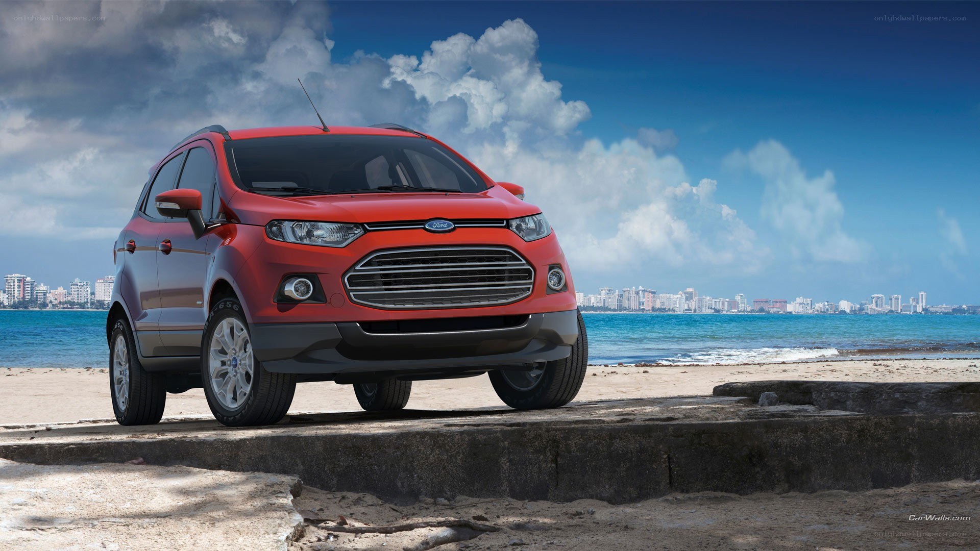 Red Ford EcoSport on beach
