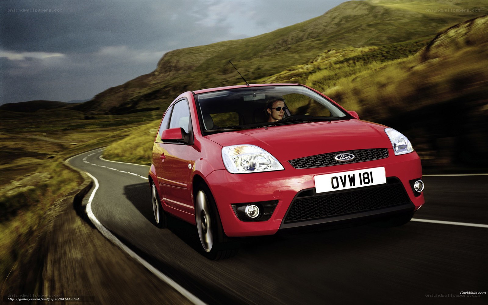 Red Ford Fiesta on winding road