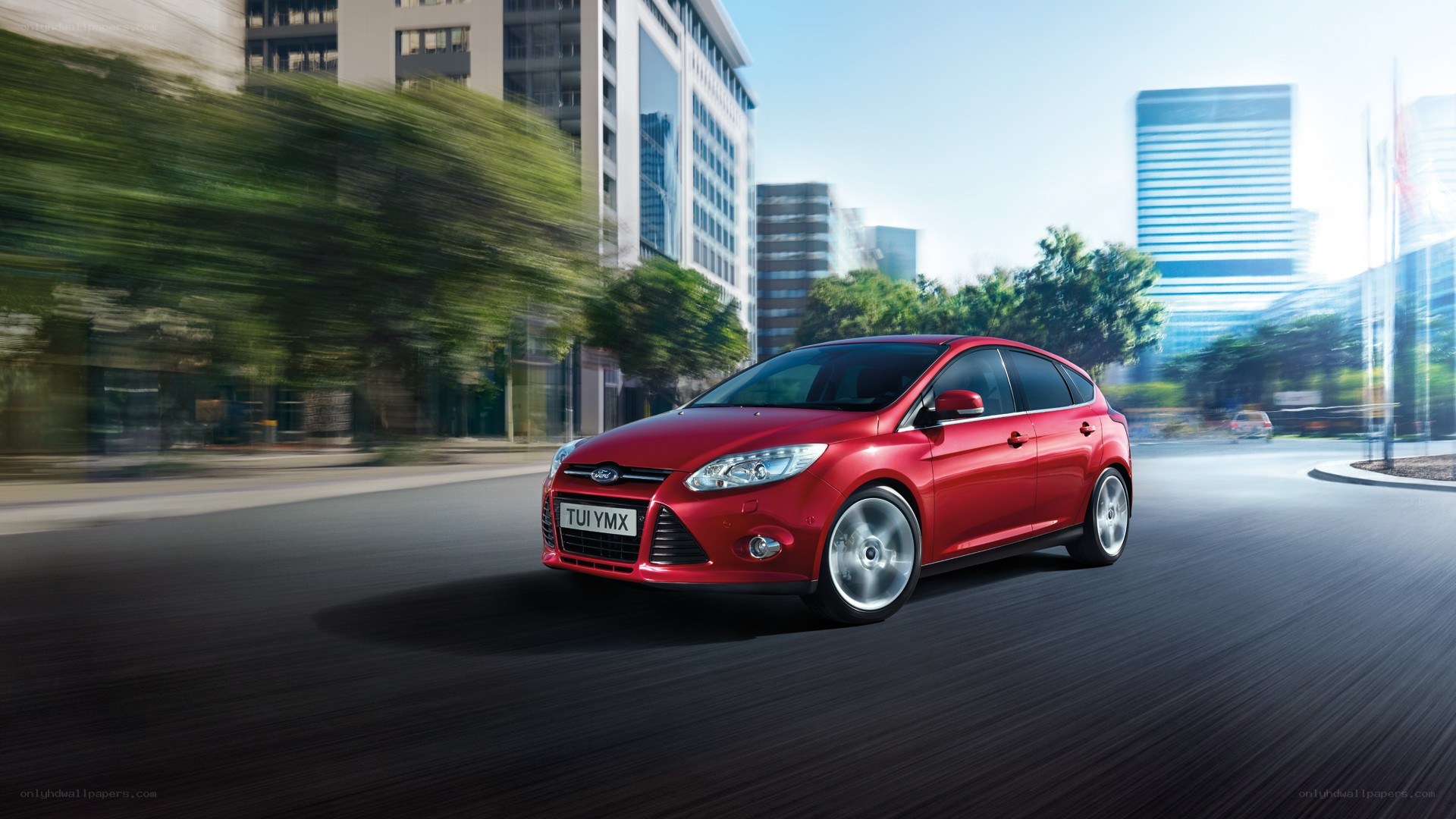 Red Ford Focus in city