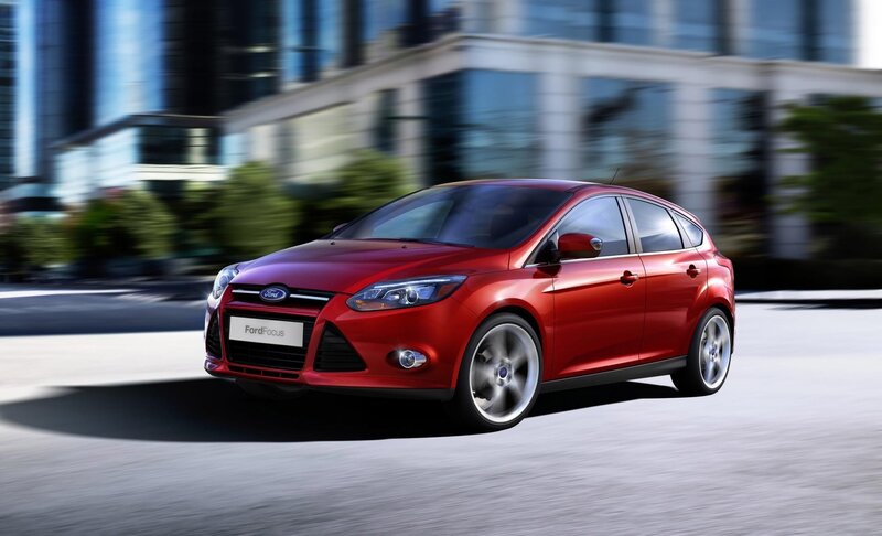 Red Ford Focus in motion