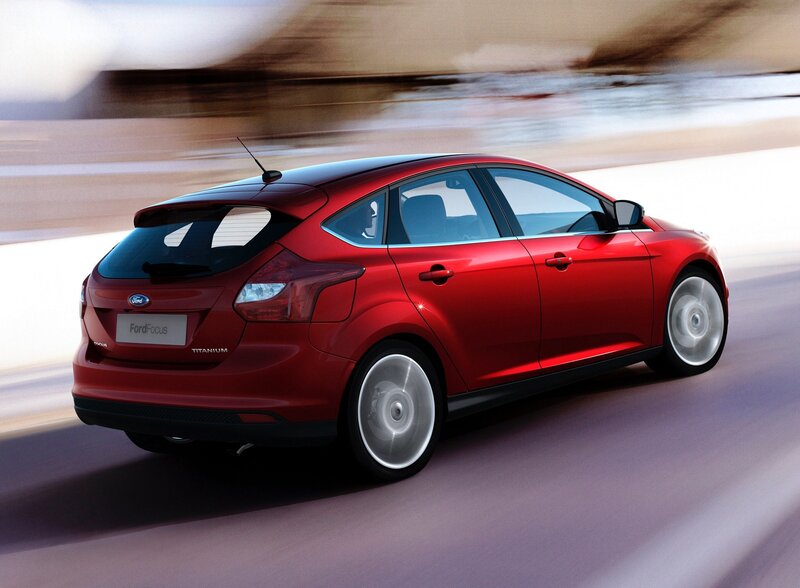 Red Ford Focus in motion