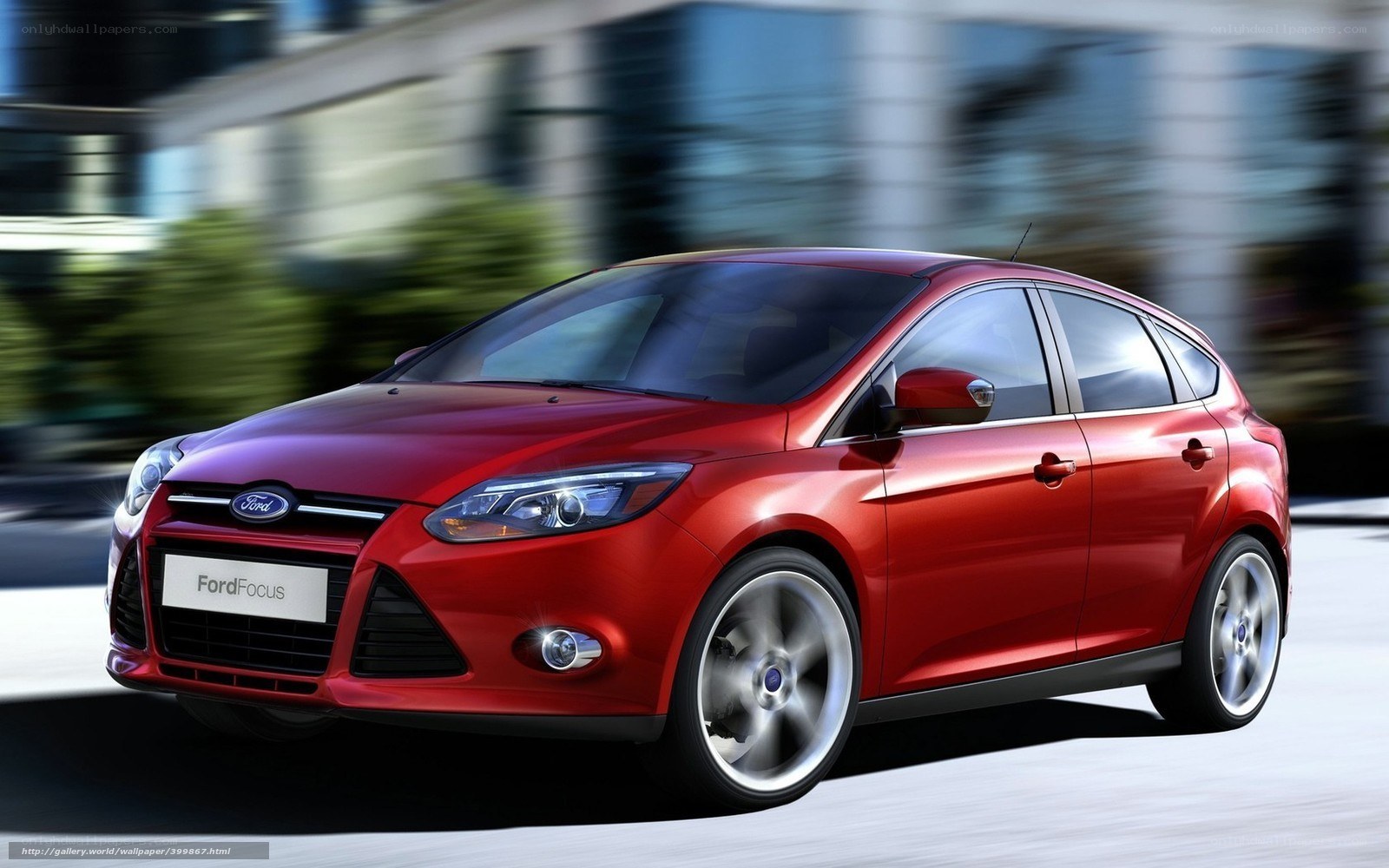 Red Ford Focus in motion
