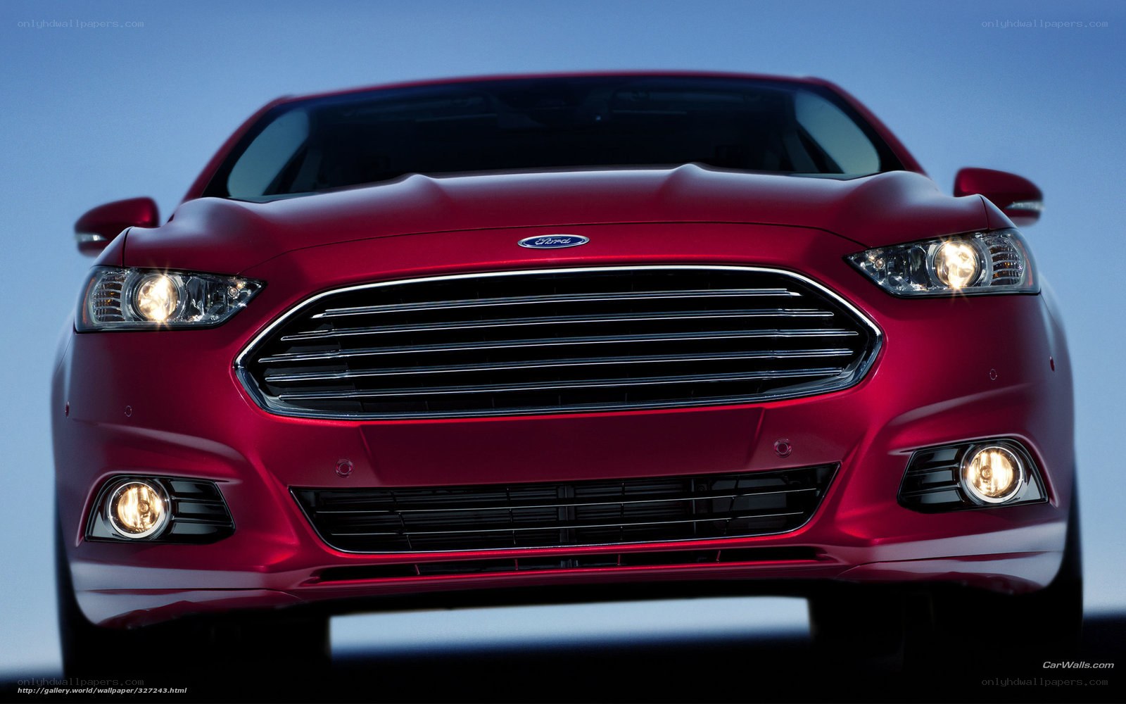 Red Ford Fusion front view