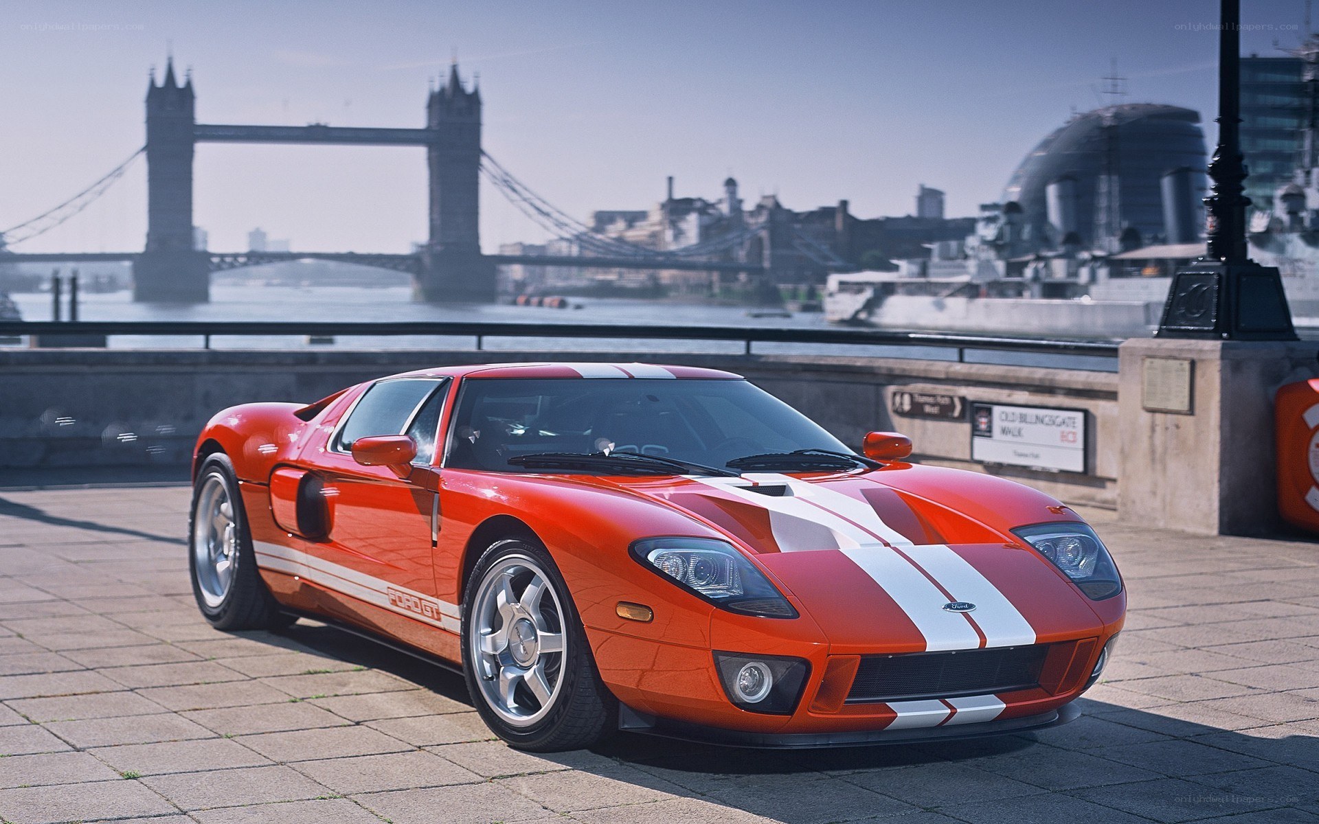 Red Ford GT by Tower Bridge