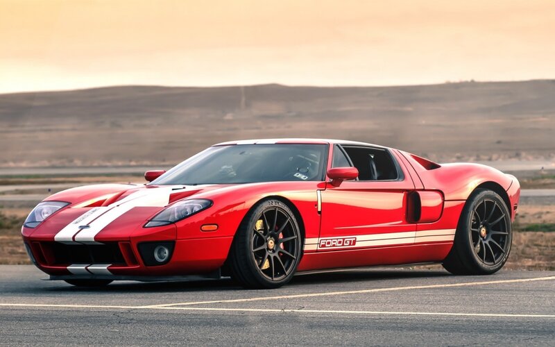 Red Ford Gt Sports Car — Dramatic, Sunset, Photograph