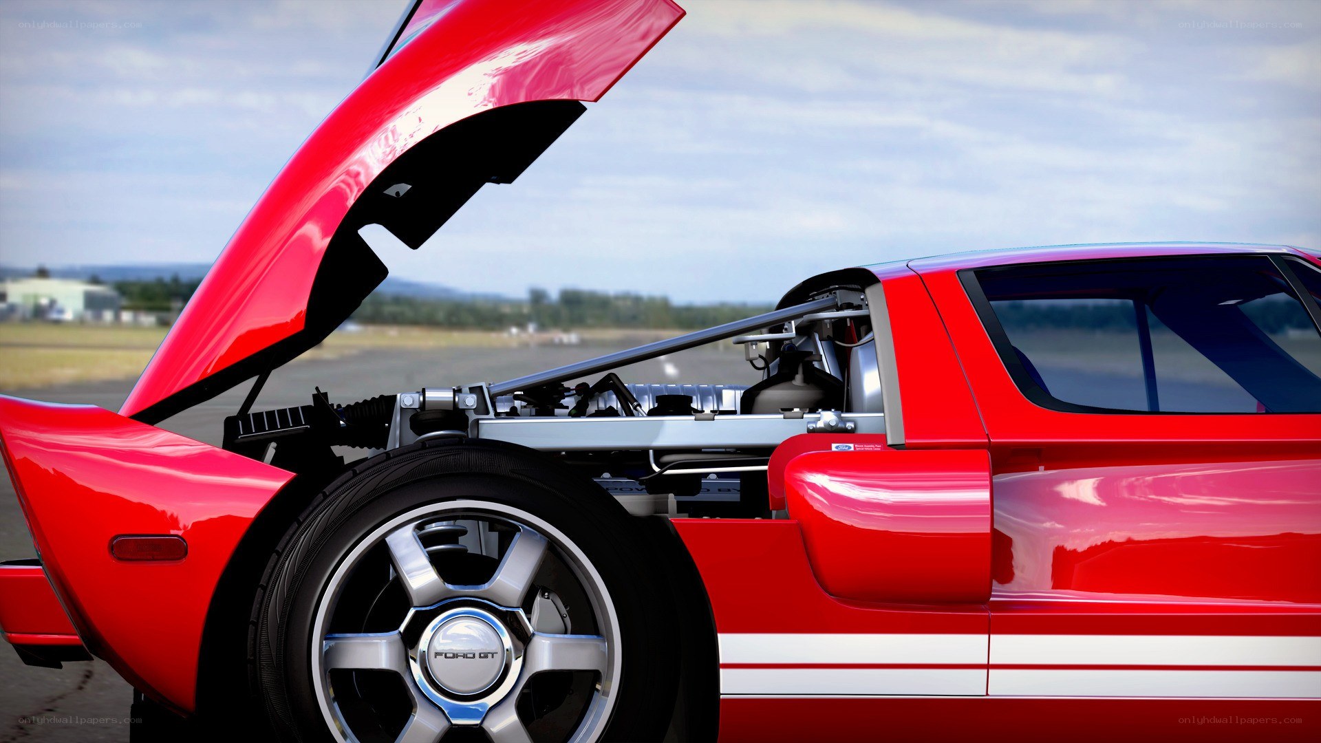 red ford gt with open hood