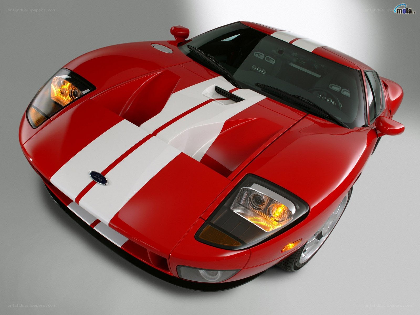 Red Ford GT with white stripes