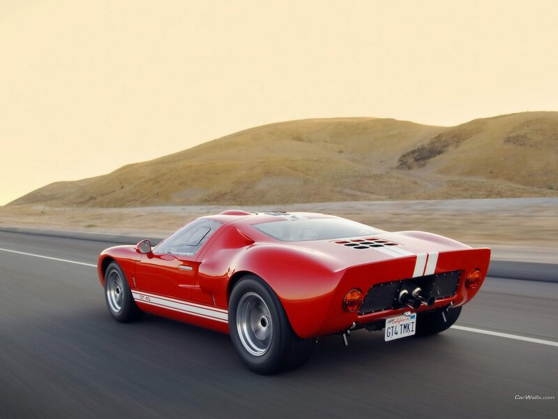 Red Ford GT40 on desert road