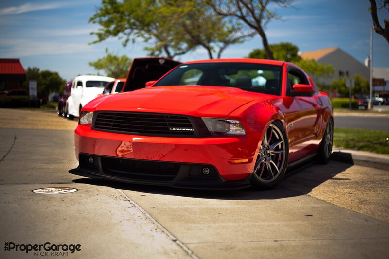 Red Ford Mustang at car show