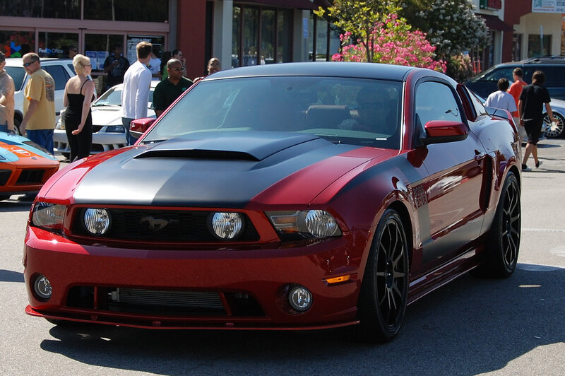 Red Ford Mustang at car show