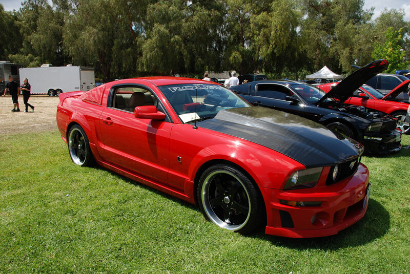 Red Ford Mustang at car show