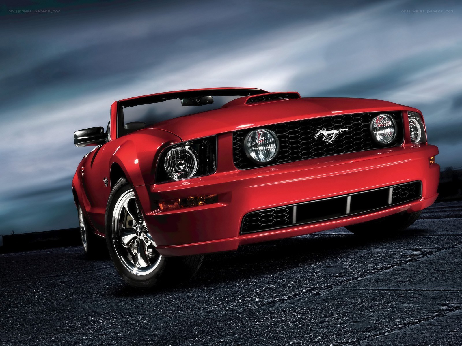 Red Ford Mustang convertible