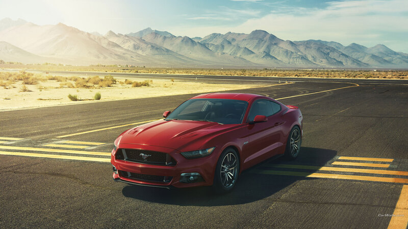 Red Ford Mustang — Dramatic, Afternoon, Photograph, Road