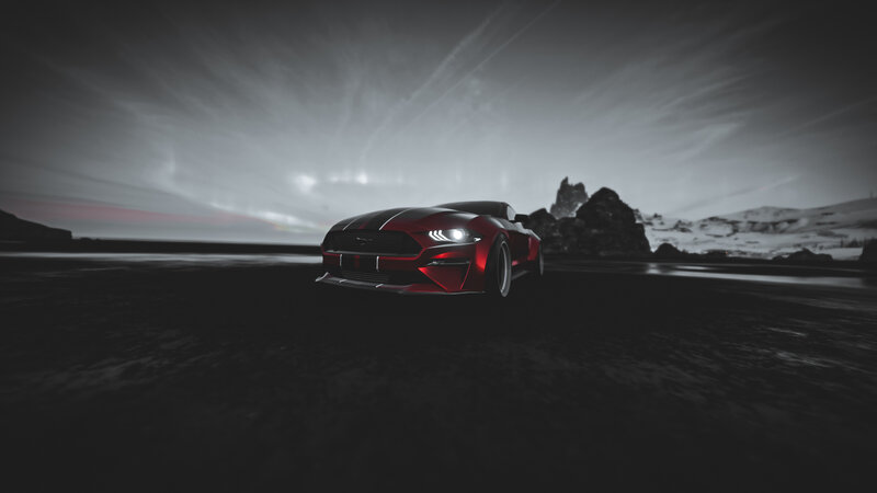 Red Ford Mustang — Dramatic, Night, 3d Render