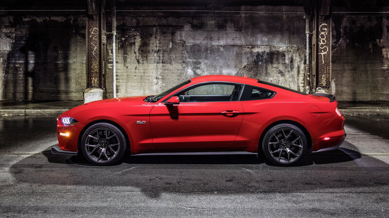 Red Ford Mustang — Dramatic, Night, Photograph