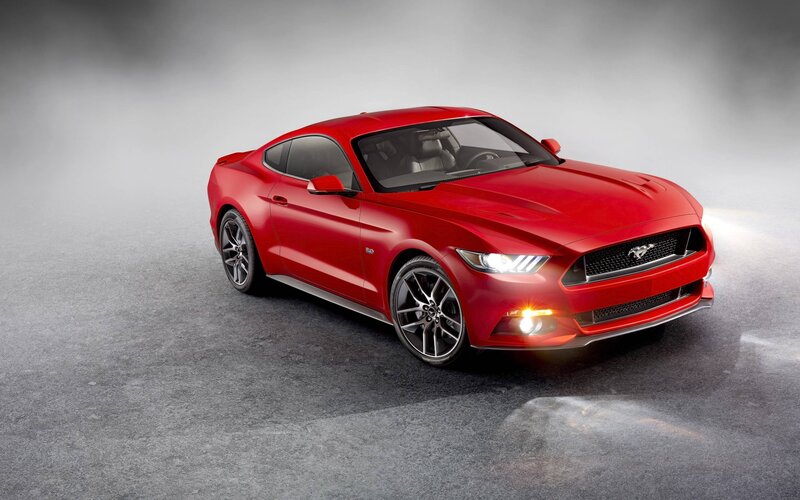 Red Ford Mustang — Dramatic, Photograph, Car, Headlights, Grille