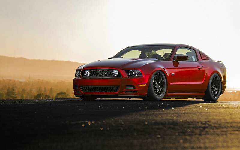 Red Ford Mustang — Dramatic, Sunset, Photograph, Car