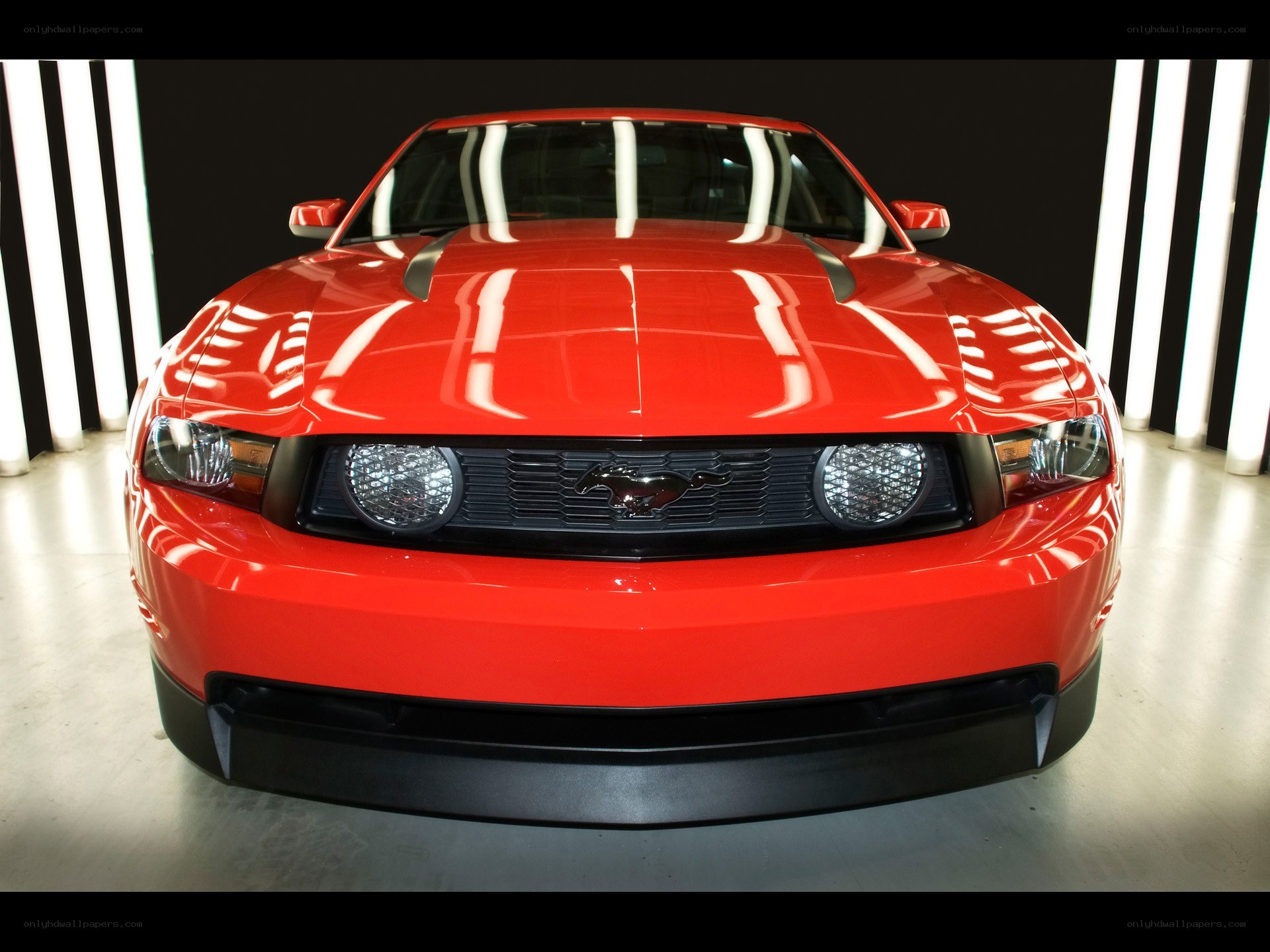 Red Ford Mustang front view