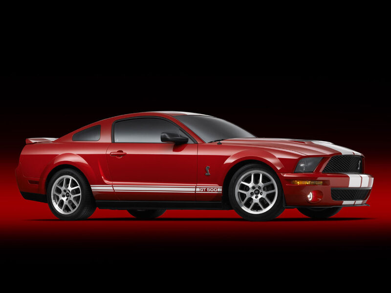 Red Ford Mustang Gt500 — Dramatic, Photograph, Car, Stripes, Wheels, Black, White