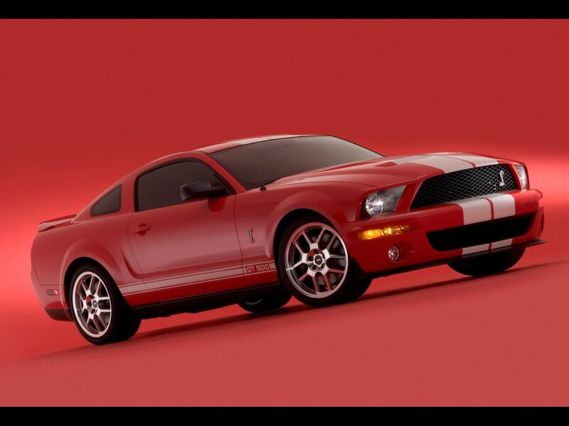 Red Ford Mustang Gt500 — Dramatic, Photograph, Car, Stripes, Wheels, White, Black