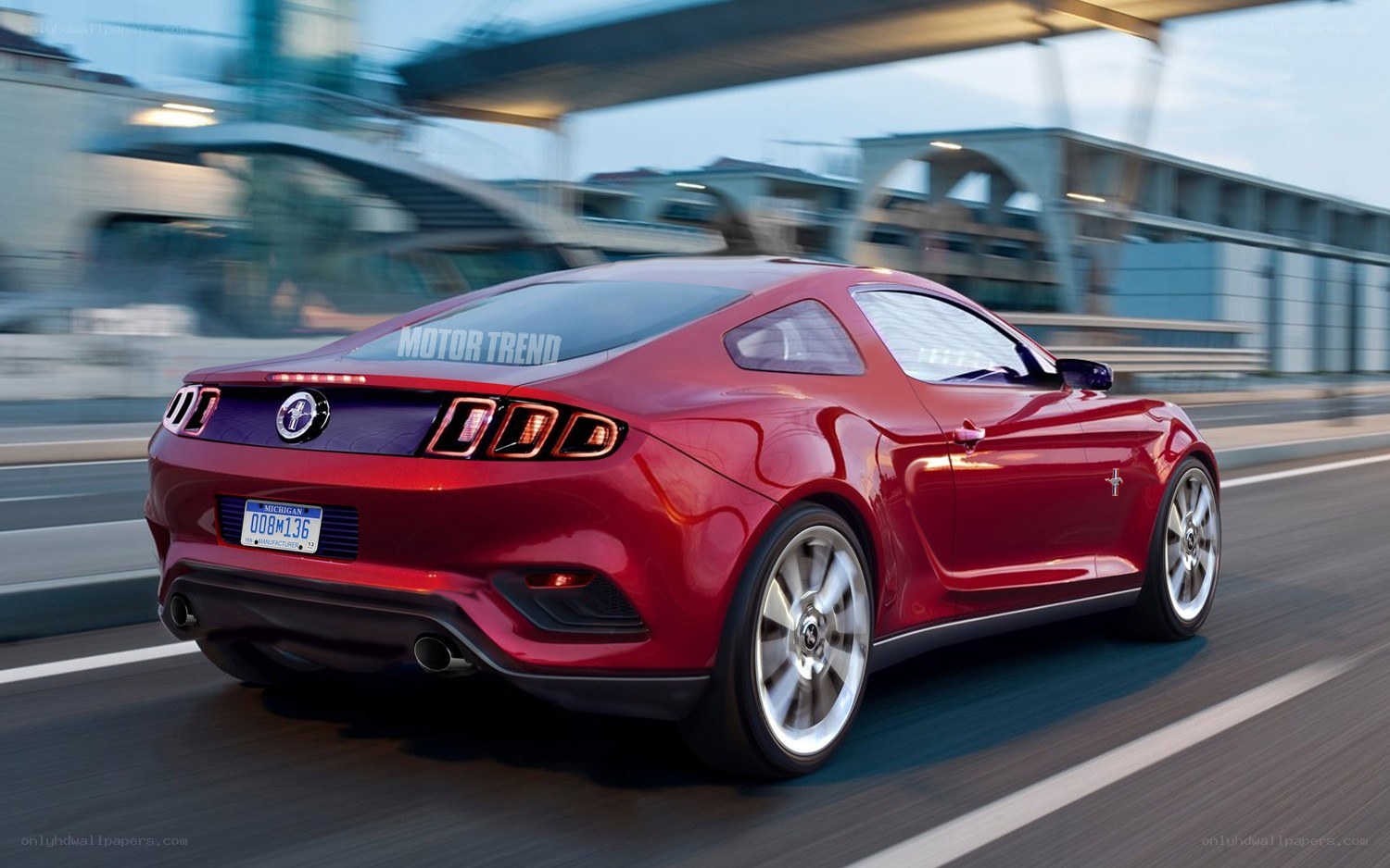 Red Ford Mustang in motion