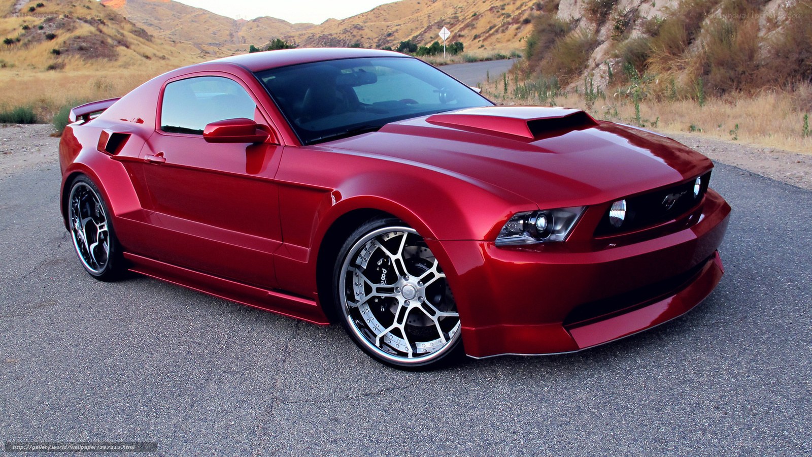 Red Ford Mustang on a road