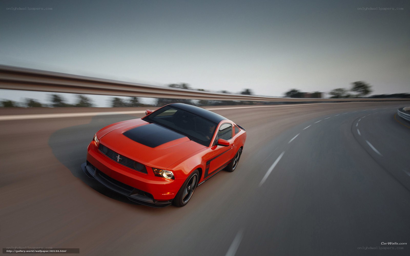 Red Ford Mustang on a winding road