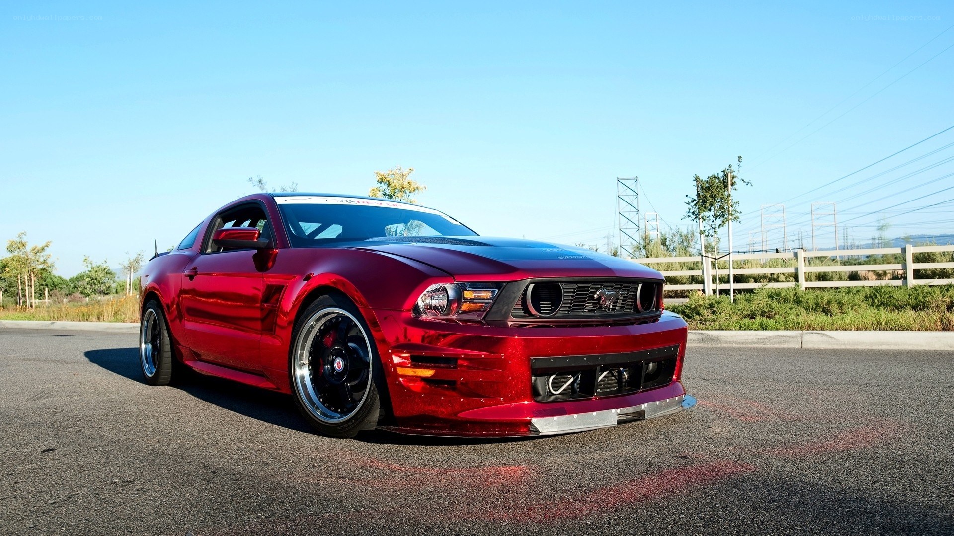 Red Ford Mustang on asphalt