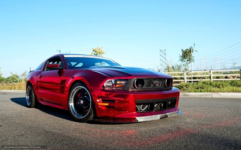 Red Ford Mustang on asphalt