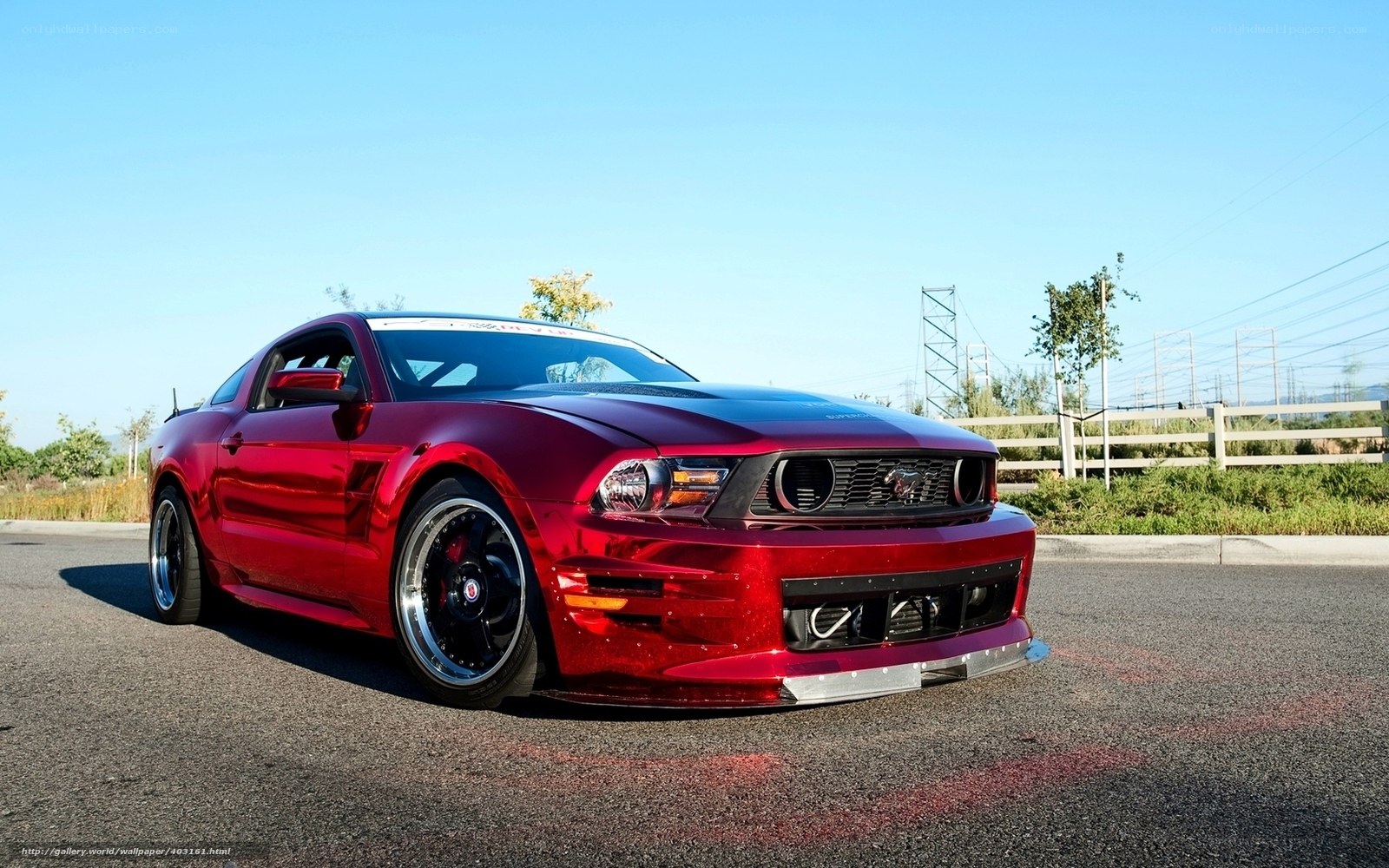 Red Ford Mustang on asphalt